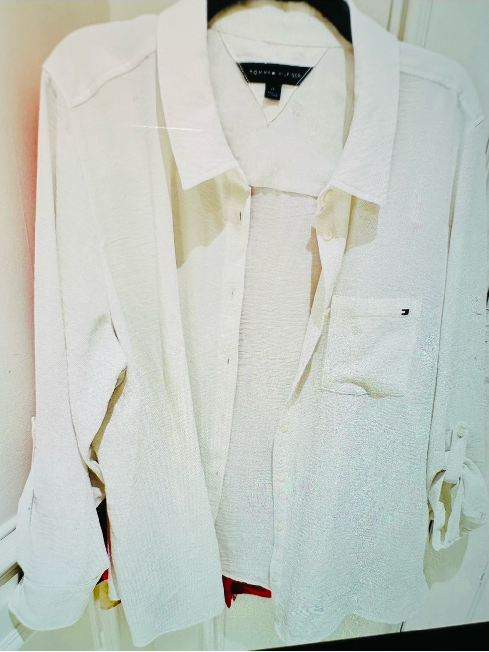 99% cotton Tommy Hilfiger white Button-Down Shirt soft and light weight